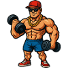 Bodybuilder with gold chain and dumbbells
