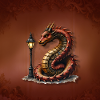 Dragon steampunk avec lampadaire