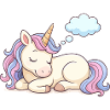 Schlafendes Einhorn mit Regenbogenmähne