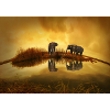 3 Grey Elephants Under Yellow Sky