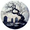 Tombe oubliée avec arbre noueux
