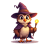 Magical owl wizard with magic wand