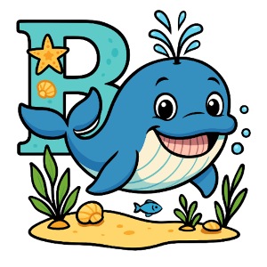 B comme… Baleine ! Design alphabet mignon