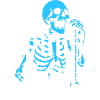 Lebendiges Skelett mit Gothic-Punk-Rock-Text