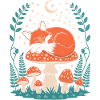 Whimsical Fox Sleeping on Mushroom