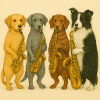 Dogs with saxophones illustration