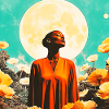 Portrait of Moon, Woman and Enchanted Flowers