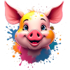 Niedlicher Schweinekopf mit Farbsplashs