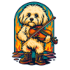 Fiery Pup Playing Violin, Dog Lover