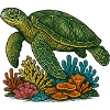 Green Sea Turtle Diver Design