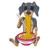 Funny Dachshund Eating Ramen Noodles Cartoon