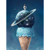 Glace spatiale et astronaute au sommet
