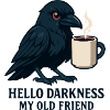 Schwarzer Humor Rabe mit Kaffeebecher