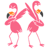 Two funny dancing flamingos, dabbing giraffes