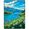 Azure Lake Vista with Wildflowers