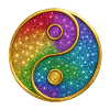 Rainbow yin-yang with sparkling stars