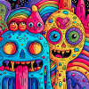 Bunte psychedelische Fantasiewesen