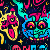 Illustration mit bunten Monstern