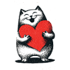Playful cat with heart motif