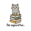 Chat grognon sur pile de livres