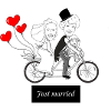 Humorous Wedding Caricature on Bicycle