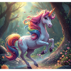 Zauberhafter Regenbogen-Einhorn im Wald