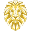 Geometric lion head in gold tones