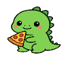 Playful dinosaur with pizza slice