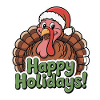 Festive Turkey with Santa Hat Illustration