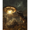 T-Rex selfie with UFO