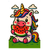 Regenbogen-Einhorn isst Wassermelone