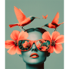 Birds and Flowers on Artistic Head
