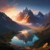 Snow-capped mountains at sunset