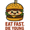 Kawaii Hamburger Character with Fun Slogan