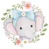 piccolo elefante carino in una corona di fiori