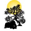 Yellow moon over tree silhouette
