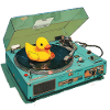 Canard en caoutchouc sur tourne-disque