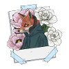 Fuchs mit Kopfhörern und Blumenthema