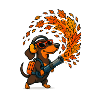Autumnal Adventure Dachshund with Leaf Blower