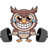 Strong owl with dumbbell fitness weightlifter