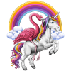 Flamingo reitet Einhorn