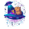 Capybara with pizza in the UFO