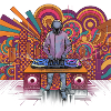 DJ futuriste sur fond psychédélique