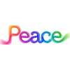 Farbige Peace-Schrift im Pfeildesign