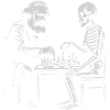 Karl Marx plays chess with skeleton