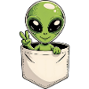 Cute Pocket Alien Peace Sign Cartoon