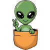 Cute Pocket Alien Peace Sign Cartoon