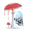Spooky Ghost with Bloody Red Mushroom