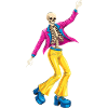 Dancing skeleton in 70s retro style