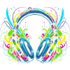 Neon-Kopfhörer mit psychedelischen Wirbeln